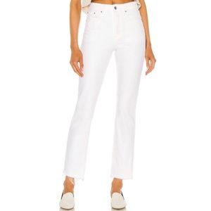 NEW GRLFRND Karolina Distressed High Rise Straight Raw Hem Crop Rigid Denim